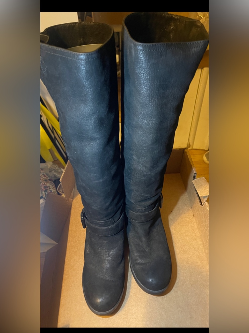Prada Black Calfskin Buckle Biker Knee High Boots 3W 5616 Size 38